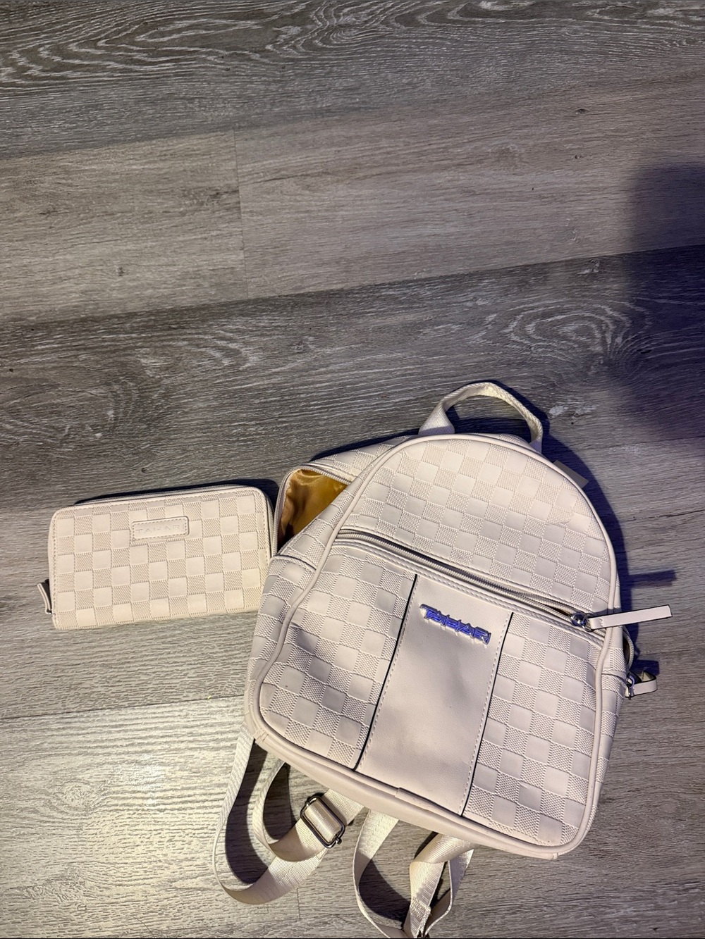 Tahari Bone Check Mini Backpack + Matching Zip Wallet Set